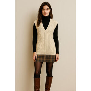 Vintage Currants Cream Cable Knit Deep V Sweater Vest Small Grandpacore Preppy